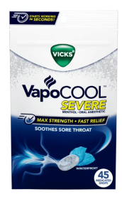 Vicks Vapo Cool Severe Menthol Drops, Cold Medicine for Sore Throat Remedy, Winterfrost, 45 Count