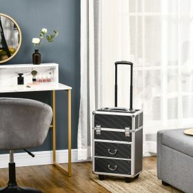 Black Rolling Makeup Train Case Large Storage Cosmetic Trolley Lockable Cart Trunk Swivel Wheels Keys