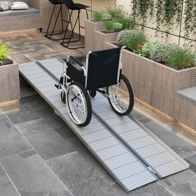 10ft Wheelchair Ramps for Homes with Ribbed Surface, Foldable, Secure Entry&Heavy-Duty, Durable Silver Finish