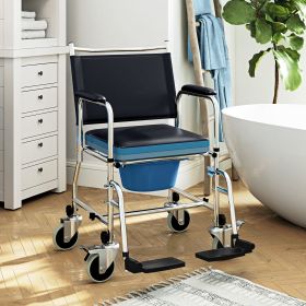 3-in-1 Commodes on Wheels for Shower, Bedsite Closet, with Detachable Bucket, Ideal for Elderly and Disabled Use, Black